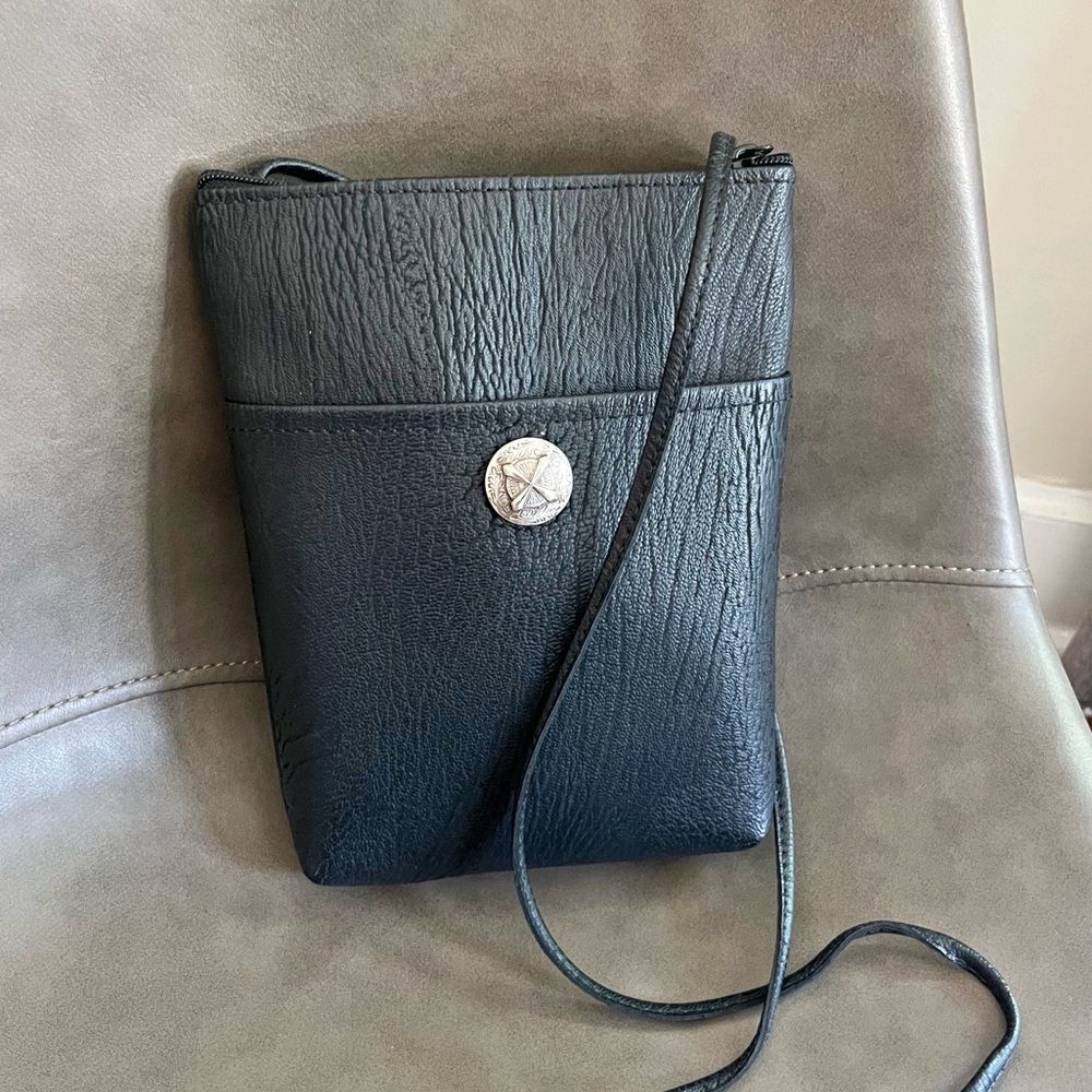 Vintage Black Faux Leather Crossbody Bag Boho Medallion Indie Retro Purse